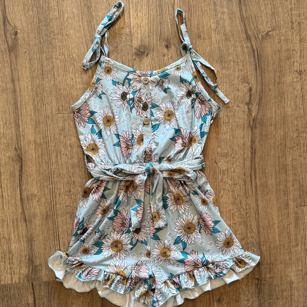 Floral Print Kids Romper with Adjustable Straps
